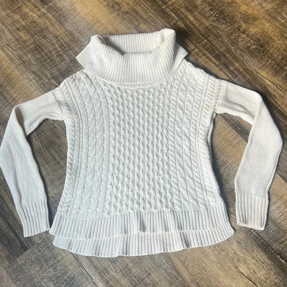 American Eagle Outfitters Sweaters - American Eagle Womens Sweater Beige Cable Knit Long Sleeve Cowl Neck Size XS